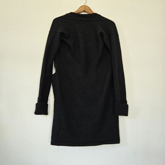 Theory Long Knit Cardigan Womens S Black Wool Blend Pockets Neutral Quiet Luxury - Picture 5 of 9